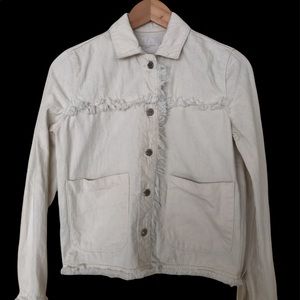 Zara Cream Button Up Blazer Jacket With Fringe